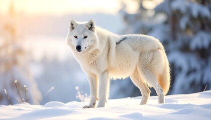 Obraz premium Arctic wolf in winter wonderland