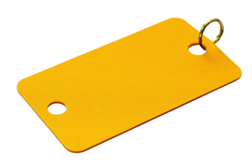 Yellow Tag with Metal Ring on Transparent Background