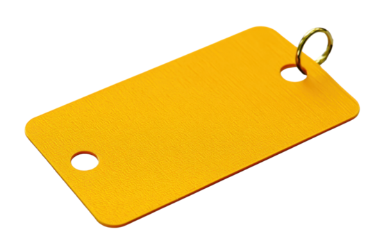 Yellow Tag with Metal Ring on Transparent Background