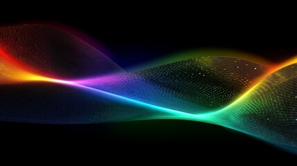 Abstract colorful waves flow rhythmically on black, vibrant hues blend seamlessly,