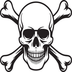 Fototapeta premium A black and white skull with sunglasses and crossbones on a white background