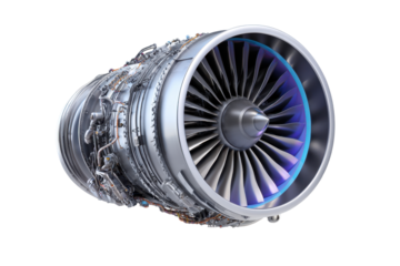 Modern Energy-Efficient Turbofan Jet Engine on Transparent Background
