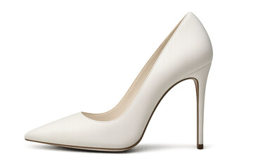 White elegant high heels on transparent background, perfect for wedding or special occasion