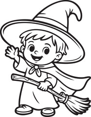 Cute little Halloween witch kid cartoon illustration