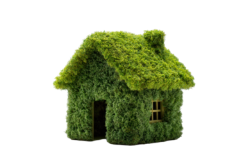Moss-Covered House Model on Transparent Background