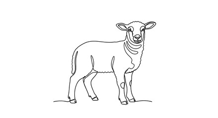 Minimalist contour line drawing of a standing lamb on white background for farm design.