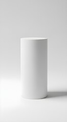 Tall cylindrical podium with smooth surface, elegant minimalism, isolated on white background, soft shadow floor effect.
