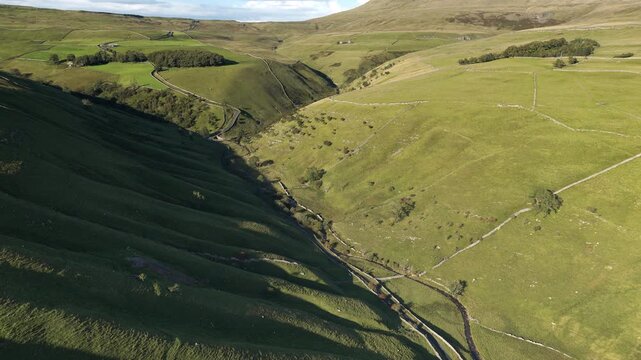 Scenic Aerial Drone Footage of Kettlewell Village and Upper Wharfedale in North Yorkshire, England