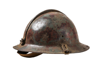 Rusty English Brodie Combat Helmet on Transparent Background