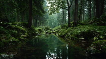 Obraz premium green forest in the morning