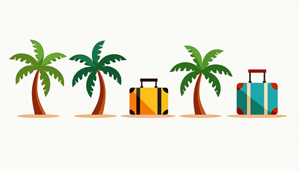 Fototapeta premium Tropical Beach Vacation with Suitcases and Palm Trees