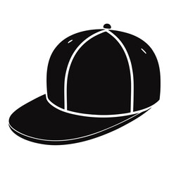 Flat Brim Snapback Hat Black Silhouette Vector on White Background