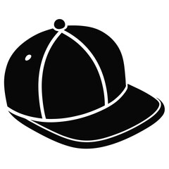 Flat Brim Snapback Hat Black Silhouette Vector on White Background