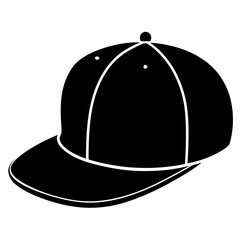 Flat Brim Snapback Hat Black Silhouette Vector on White Background