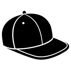 Flat Brim Snapback Hat Black Silhouette Vector on White Background