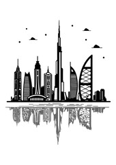 Naklejka premium Modern City Skyline Silhouette with Reflection