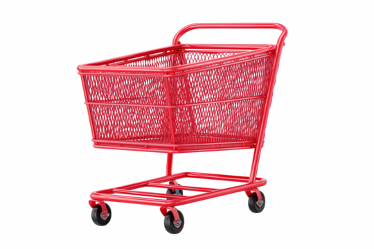 Red Mesh Shopping Basket on Wheels