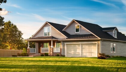 Obraz premium close up exterior of small american house with lawn