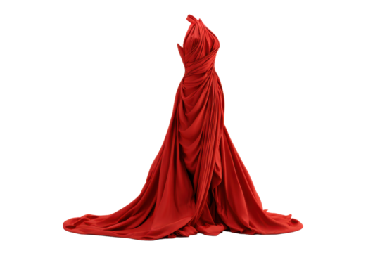 Red Draped Evening Gown on Transparent Background