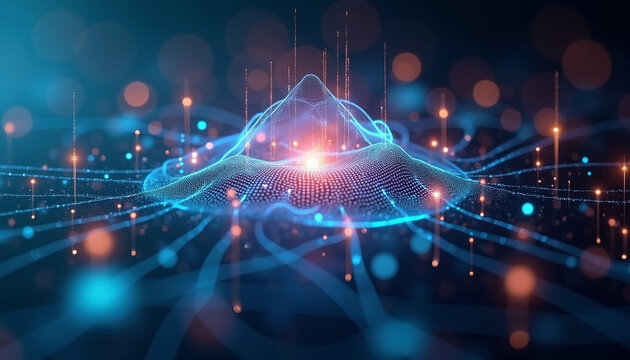 Futuristic Digital Network with Glowing Neon Lines and Data Flow
