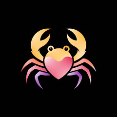 Charming vector illustration of a cute crab with a heart for a body, symbolizing love, affection, and the Cancer zodiac sign