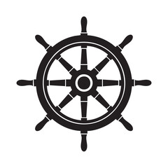 Obraz premium Black silhouette of a ship's steering wheel on a white background helm boat