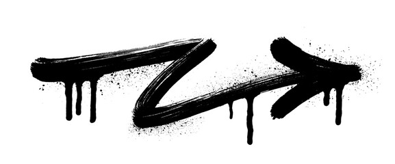 Fototapeta na wymiar Graffiti spray paint zigzag arrow right with overspray, drips and splatters. Grunge graffiti spray bold arrow. Vector street art urban sticker perfect tattoos, hip hop-inspired designs.