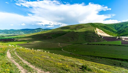 Lush valley with winding paths