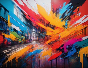 vibrant urban graffiti background with colorful abstract strokes and ample space for text creation and artistic expression