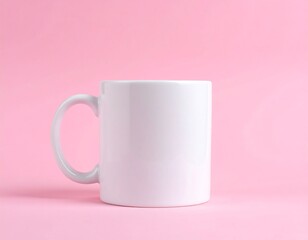 White mug on pink background