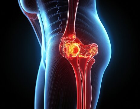 hip joint pain anatomy scan on black