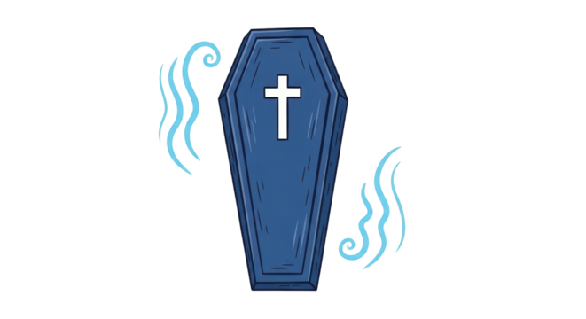 Isolated Cartoon Coffin with Ethereal Smoke