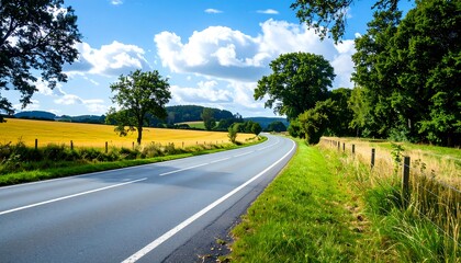 Scenic country road through a golden field