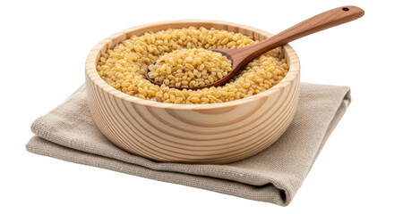 Isolated Bulgur Wheat in a Wooden Bowl
