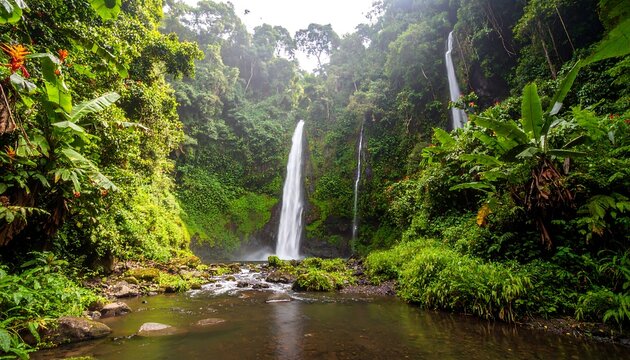 Lush waterfall cascading into a tranquil pool - Powered by Adobe