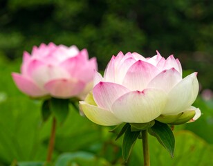 Obraz premium Two delicate pink and white lotus flowers