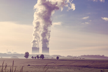 Temelin Nuclear Power Plant emitting steam in South Bohemian Region, Czechia