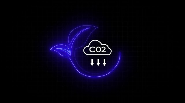 Businessman shows virtual leaf icon with CO2 icon. Net zero cyan house gas emissions target. Reduce CO2, cyan business using environmentally renewable energy. change, weather concept. 4k video