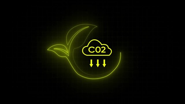 Businessman shows virtual leaf icon with CO2 icon. Net zero yellow house gas emissions target. Reduce CO2, cyan business using environmentally renewable energy. change, weather concept. 4k video