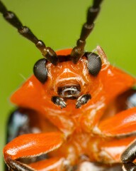 Shiny flea beetle with a mite on his eye