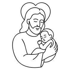 Jesus Holding Baby – Line Art Illustration