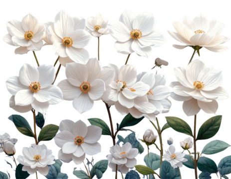  Top-Down Flat Vector Illustration of White Flowers Arrangement, Minimalist Style - Powered by Adobe