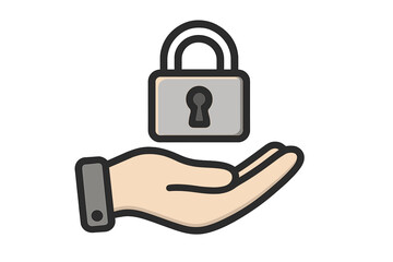 Hand holding a closed padlock. Line icon concept for security, safety, and protection. Metaphor for data privacy, access control, confidentiality, and secure information.