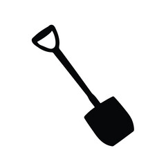 Simple black and white vector illustration of a shovel on white background