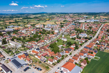 Koseljeva, drone view of town in Serbia