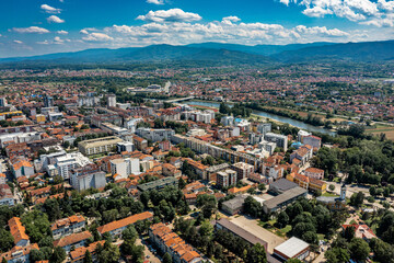 Kraljevo, drone view of city in Serbia
