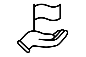 Hand holding a waving flag vector icon. Symbol of victory, success, achievement, patriotism, mission and goals. Simple banner for nation, team, support, protest, or message.