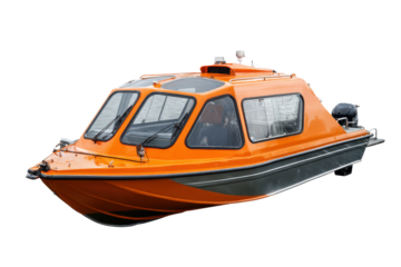 Orange Fast Cabin Boat on Transparent Background