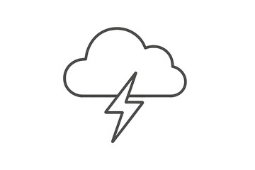 Minimalist thunderstorm cloud with lightning bolt vector icon for web and app design, digital banners, social media, weather forecast, climate emergency alert, warning signs, transparent background