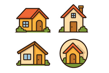 Fototapeta premium House icon set. Collection of simple home logos for real estate business. Vector illustration of residential buildings. Modern flat cartoon property symbols for web design.